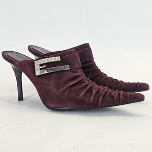 VTG Baroco Kitten Heel 6.5M Suede Ruched Studded Slip On Halloween Goth Witch